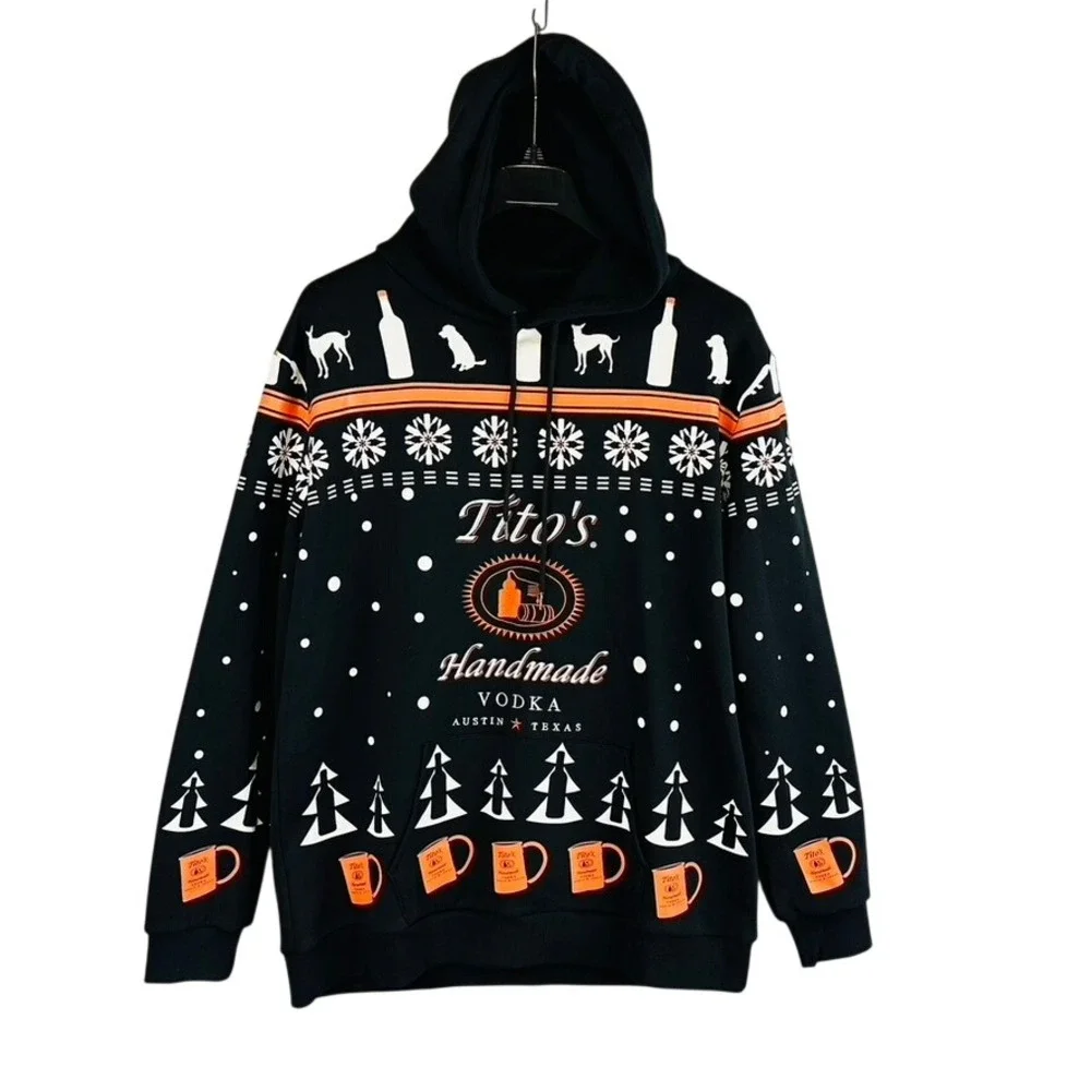 Tito's Mens Hoodie Sweatshirt XL Black Vodka Embroidered Austin Texas Handmade